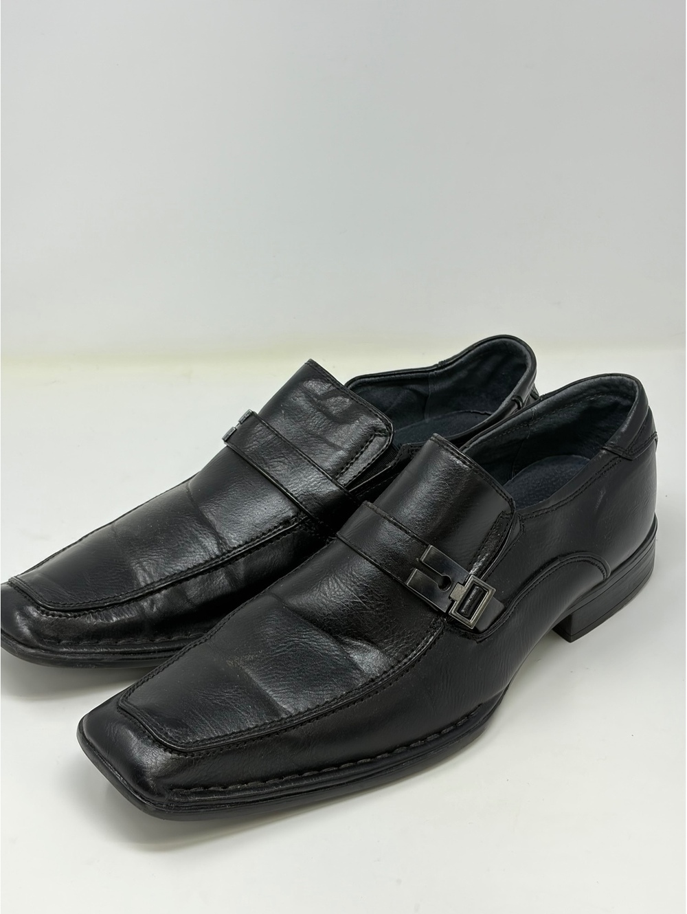 Madden Black Leather Dress Shoes with Buckle Detail, Size 10